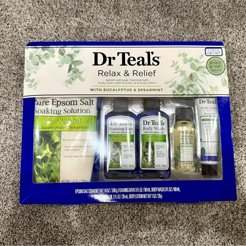 ✨Dr Teal's 5 Pc. Relax & Relief Eucalyptus & Spearmint Gift Set. New